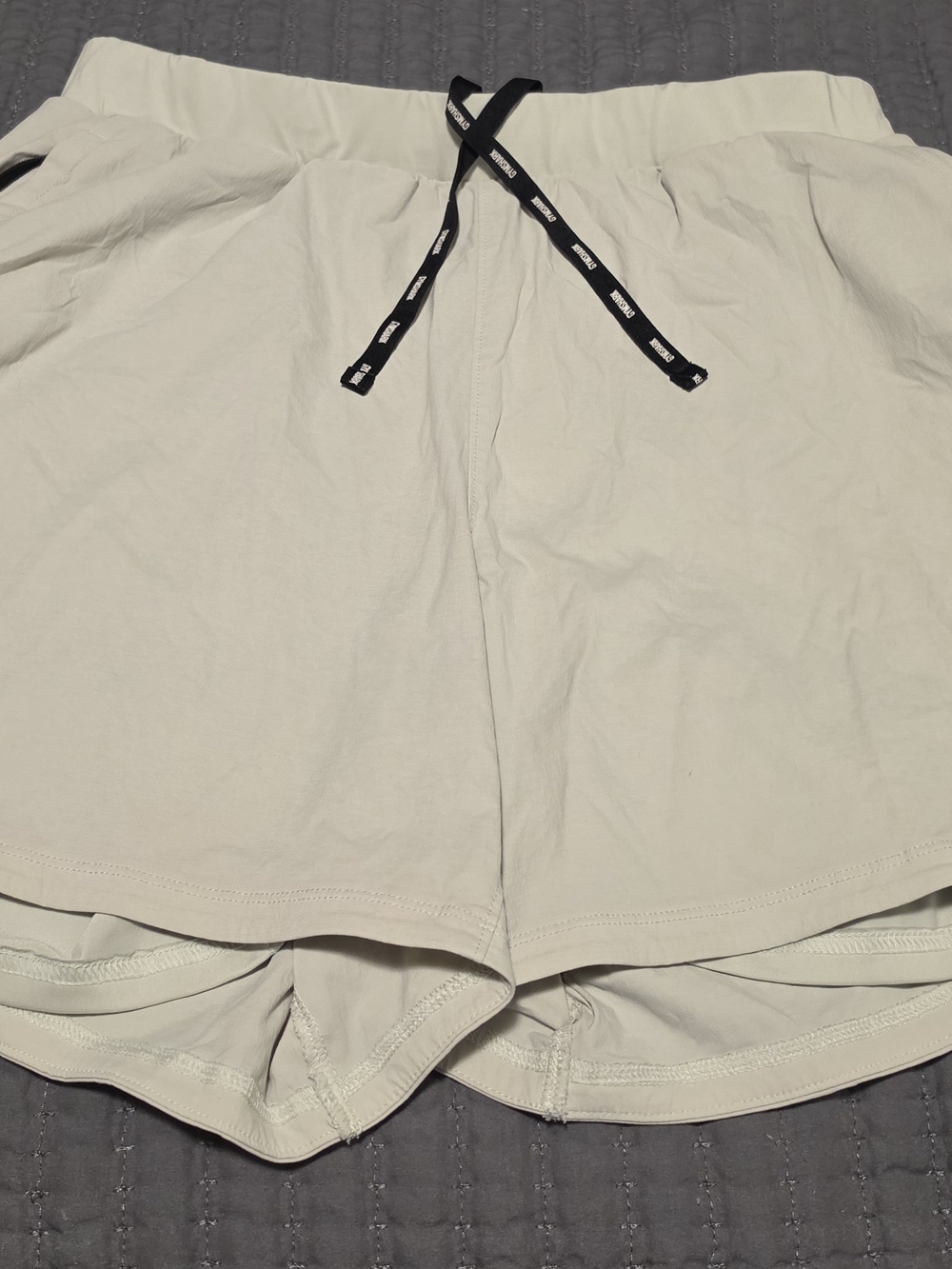 Fabletics Cream Men's Athletic Shorts with Black Drawstring